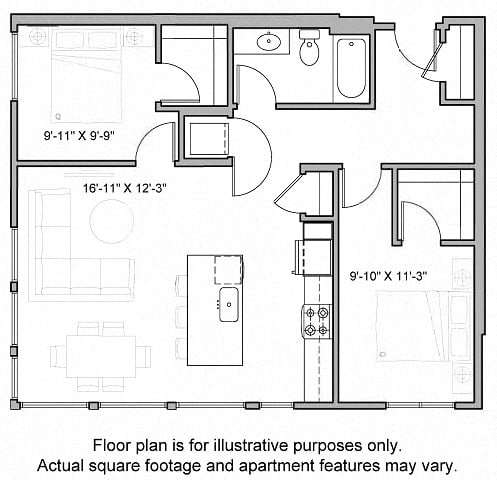 B9A 2 Bed South Floorplan Image